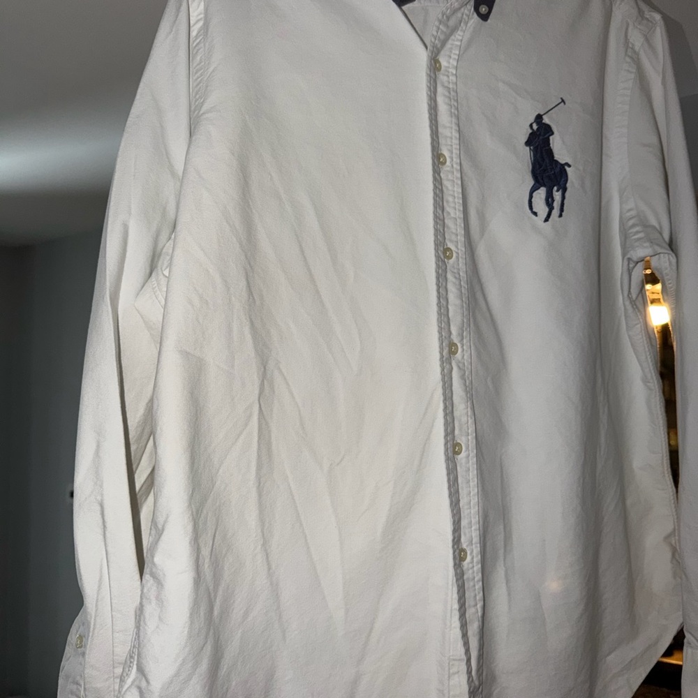 Ralph Lauren White Shirt with Navy Logo - Picture 2 of 9